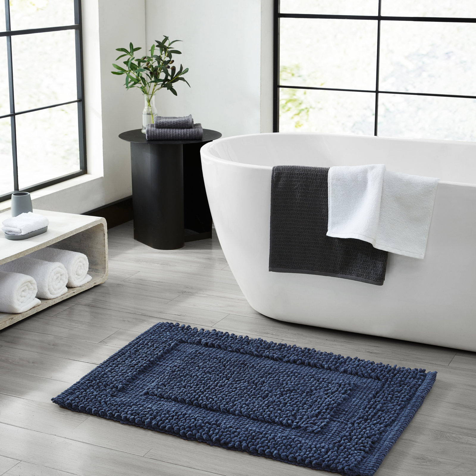 Payten Classic Cotton Bath Mat, Charcoal, Single - 27"W x 45"L
