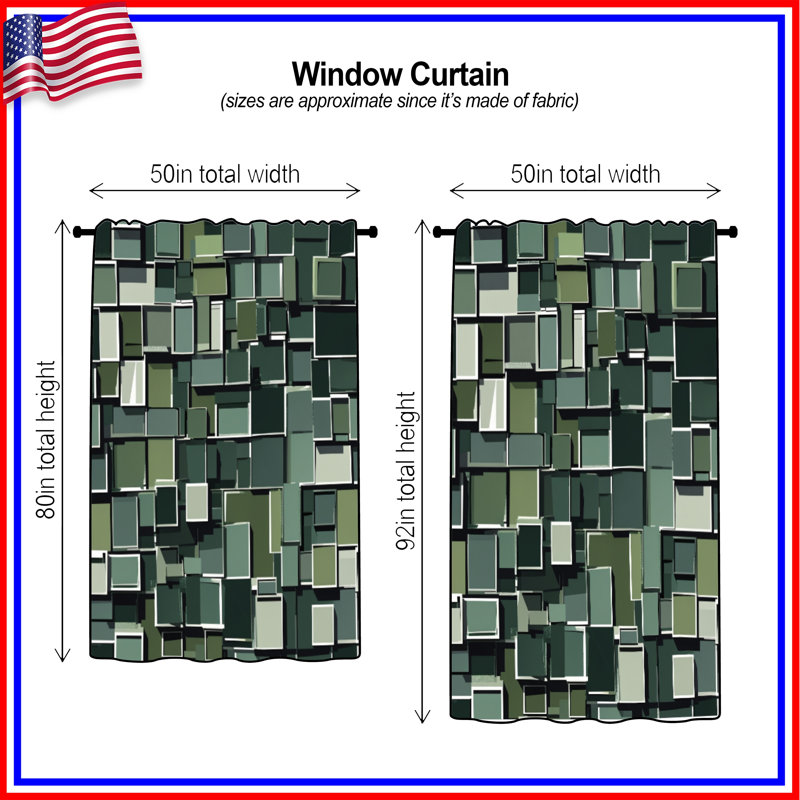 Rideaux vert rectangulaire à motif géométrique, 50" x 92" - 1 Panel, Blockout