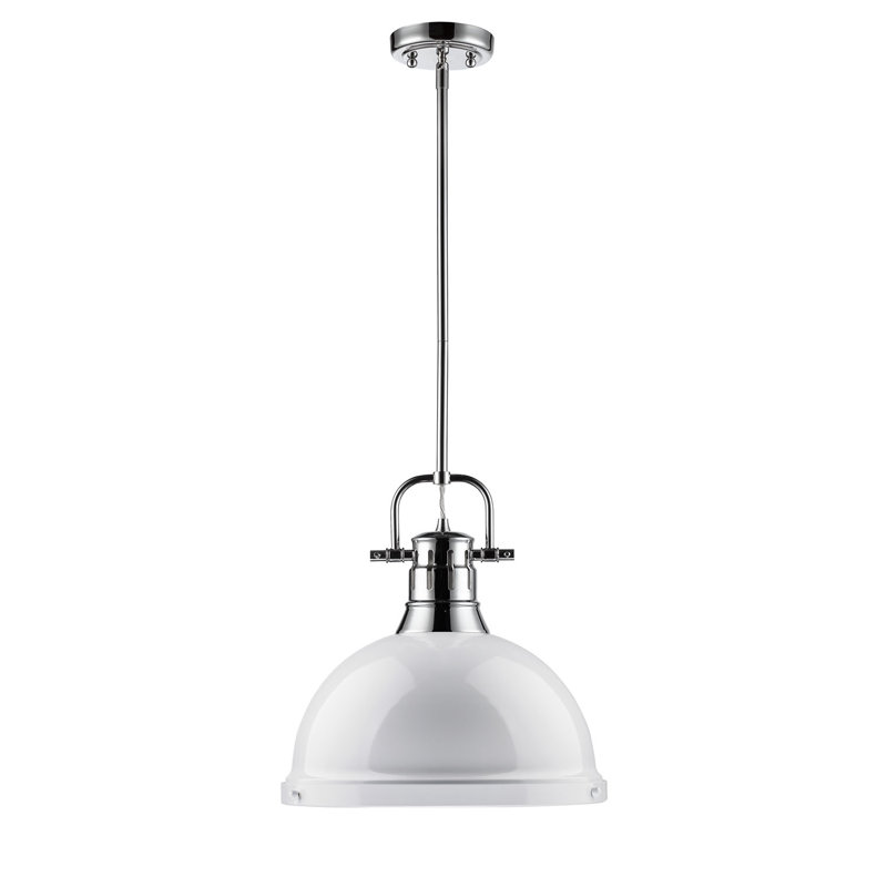 Luminaire suspendu dôme en acier à intensité variable 1 lumière Calico, Blanc, Chrome chrome
