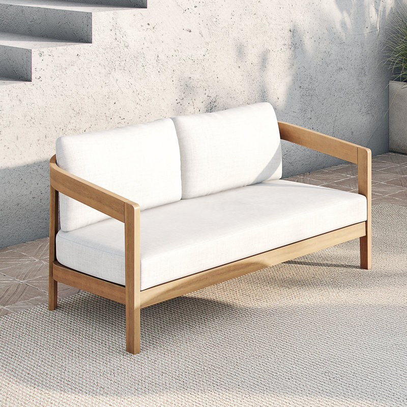 Causeuse de patio en bois d'acacia massif Pablo, naturel / blanc