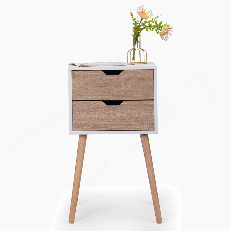 Coldiron Drawer Mid-Century Nightstand, White/Brown