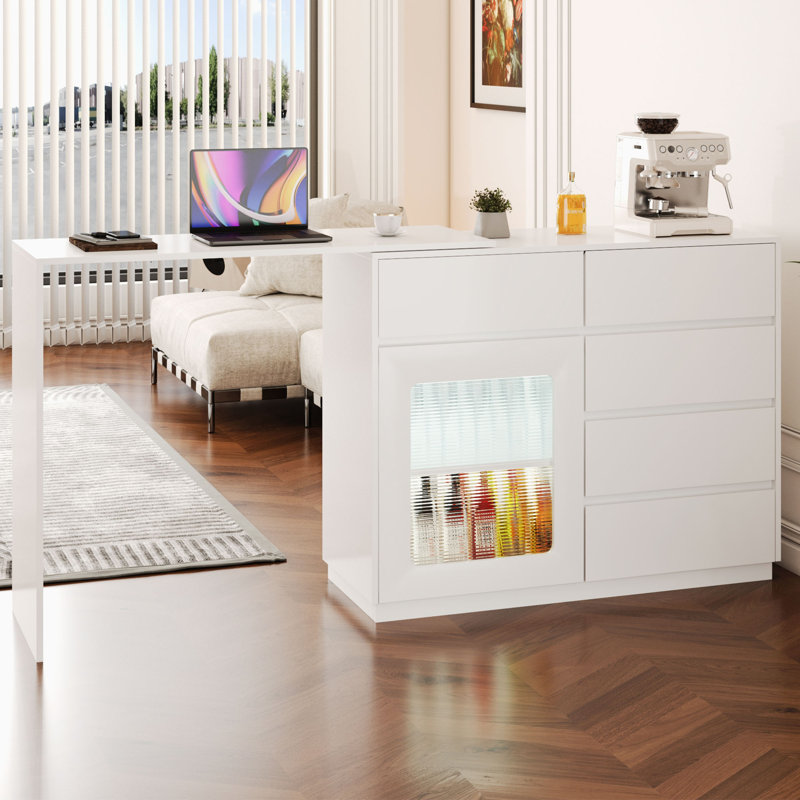 44"-85" Extendable Sofa Bar Table Cabinet With LED