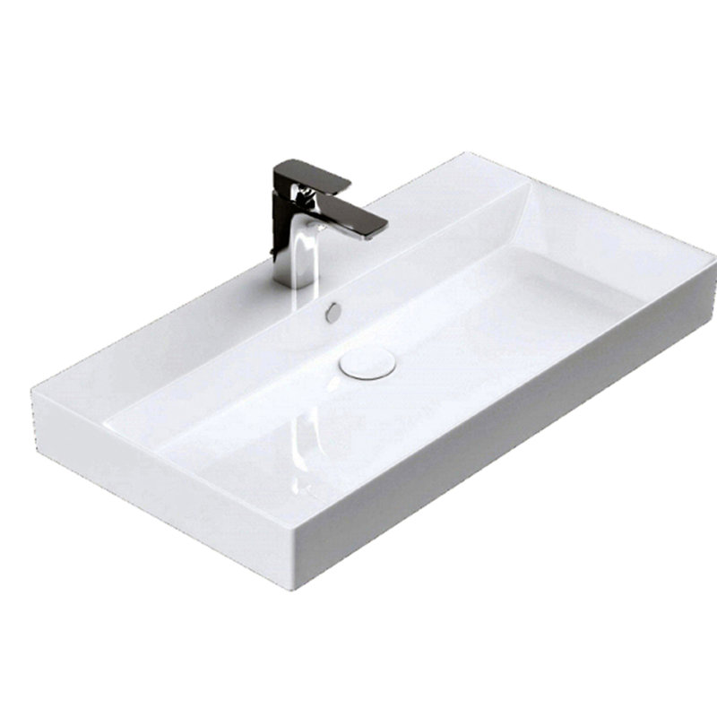 27.6'' L Bathroom Sink, Single Hole, Glossy White