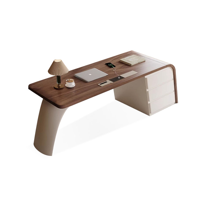 Bureau à 3 tiroirs brun noyer + blanc massif + bois manufacturé, 29.53" H x 76.77" W x 27.56" D, Retour à droite