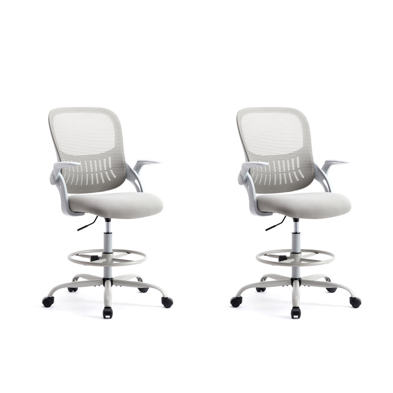 Sweetcrispy Drafting Tall Office Chair Ergonomic High Desk Chair with Flip-up Armrests, Gray, Gray