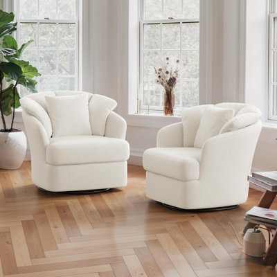 Rowena Metal Ring Barrel Chairs Mid Century Modern Fabric Accent Chairs, Swivel Barrel Chairs With Soft Padded Armrest, Oversized Swivel Chairs