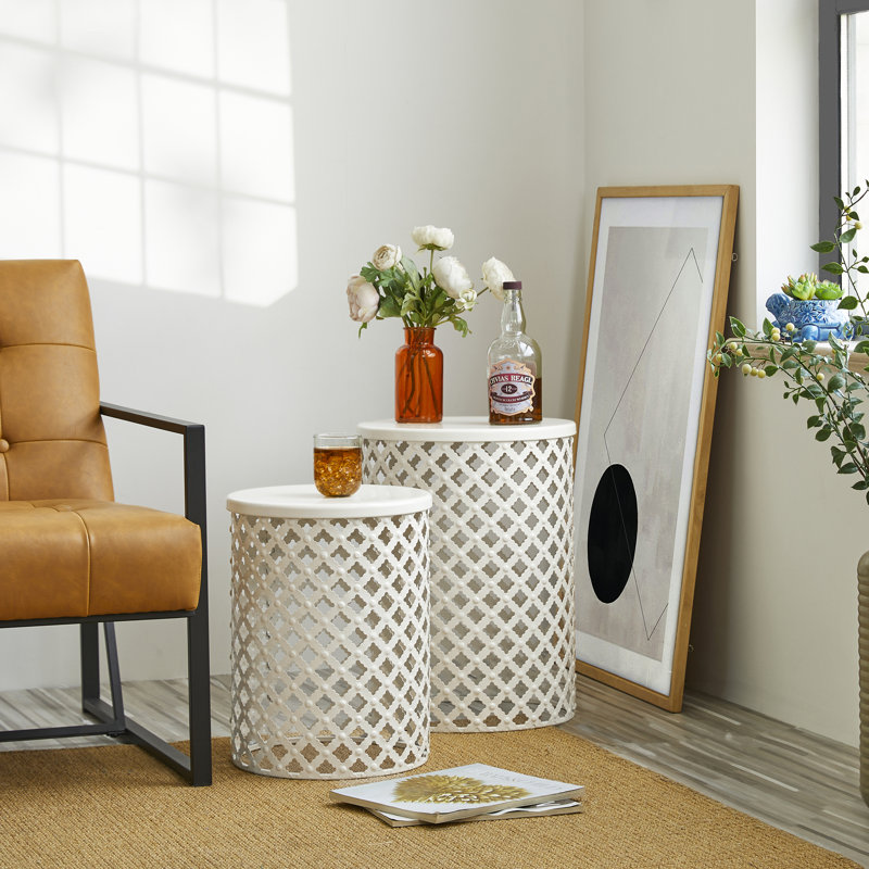 Tabouret de jardin multifonctionnel en métal S / 2, Blanc