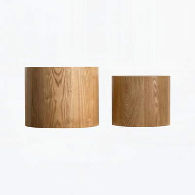 Nesting Coffee Table Set of 2, Modern Round Coffee Table, Wooden Circle Accent Tables for Small Spaces Living Room Bedroom