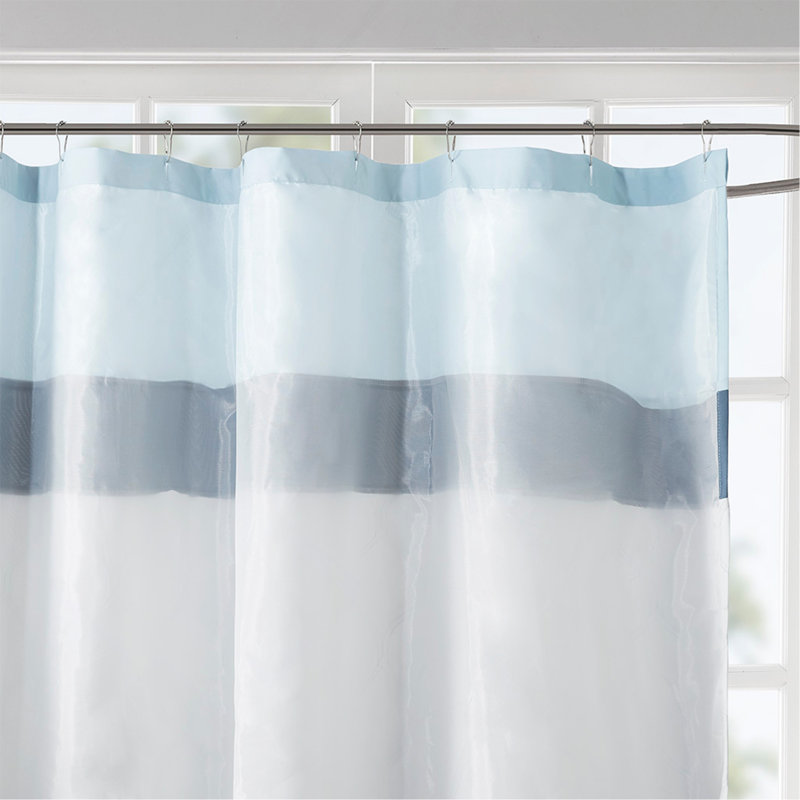 Rideau de douche imprimé et brodé, Bleu