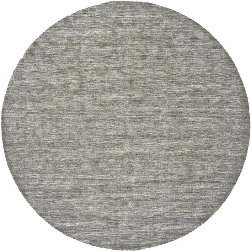 Tapis gris chaud en laine tissé à la main Kaden, Rond 8 pi