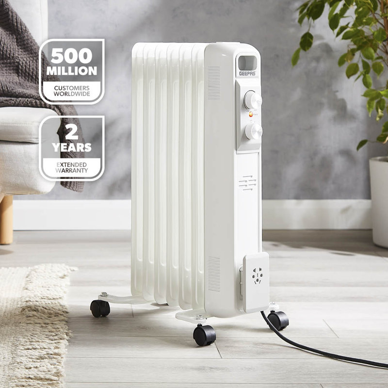 GEEPAS Oil Filled Radiator Heater | Portable Electric Heater 3 Heat Settings | Adjustable Thermostat Safety Cut-off Overheat Protection Energy Efficient Heating | 2 Year Warranty