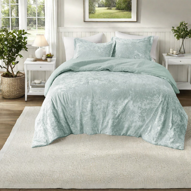 Luxurious Velvet Bedding Set, Aqua Reversible Comforter For Home