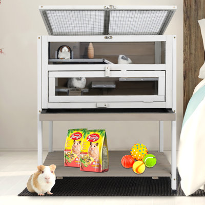 3-Tier Wooden Hamster Cage with Storage Shelf Indoor Outdoor Large Guinea Pig Cage House and Habitat