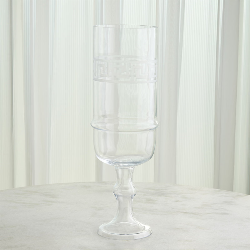 Etched Greek Handcrafted Glass Table Vase, 28" H x 8.5" W x 8.5" D