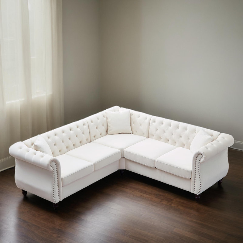 Canapé modulaire en L de 84 po de largeur, Velours beige