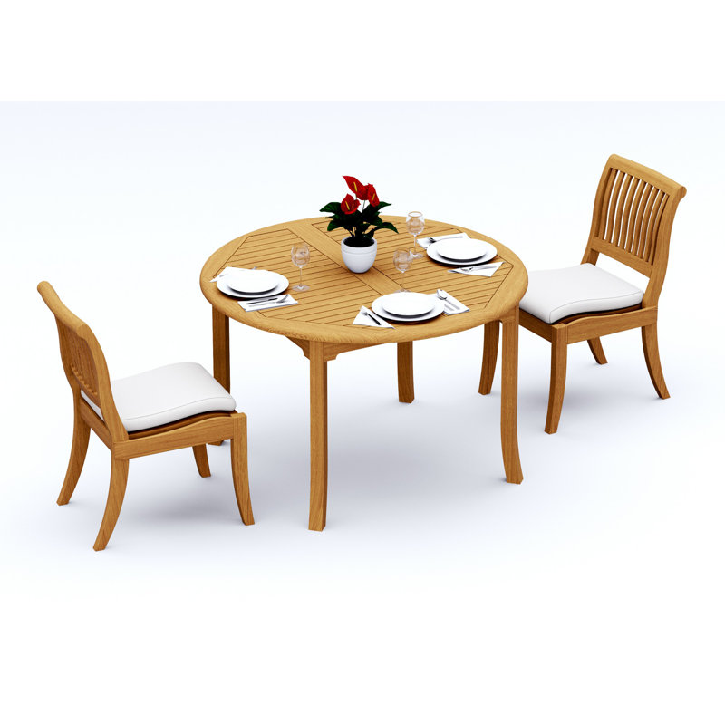 3 Pcs Grade-A Teak Wood Dining Set: 48" Round Table And 2 Appel Stacking Armless Chairs #11AB1000, 2