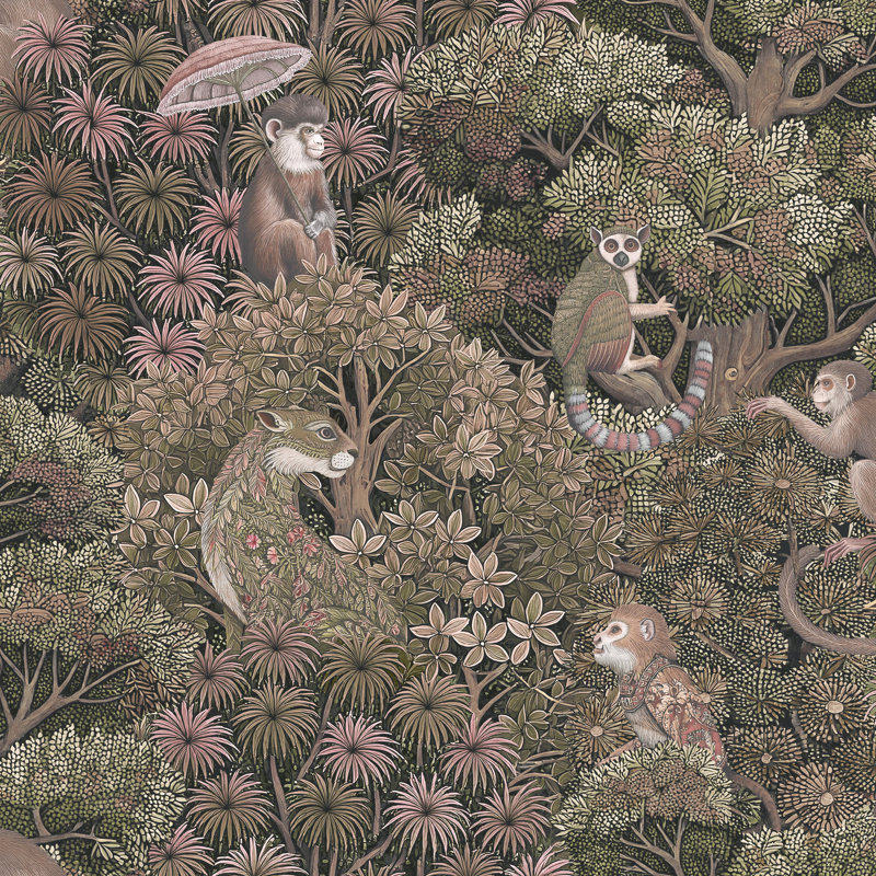 Graham & Brown Treetop Troop Damson Wallpaper, Pink