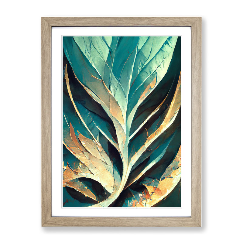 Abstract Leaf No.4 1 Piece Single Picture Frame Painting, 64cm H x 46cm W x 2cm D, Oak Framed