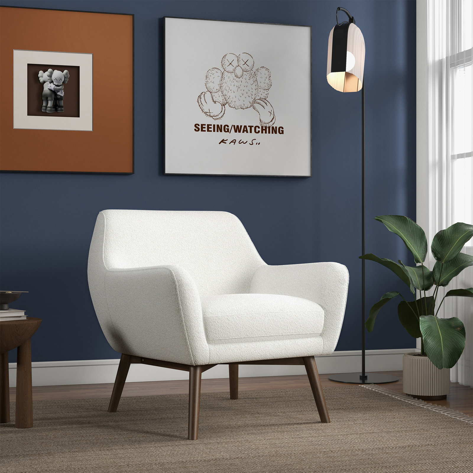 Ahrens Accent Chair, White Boucle