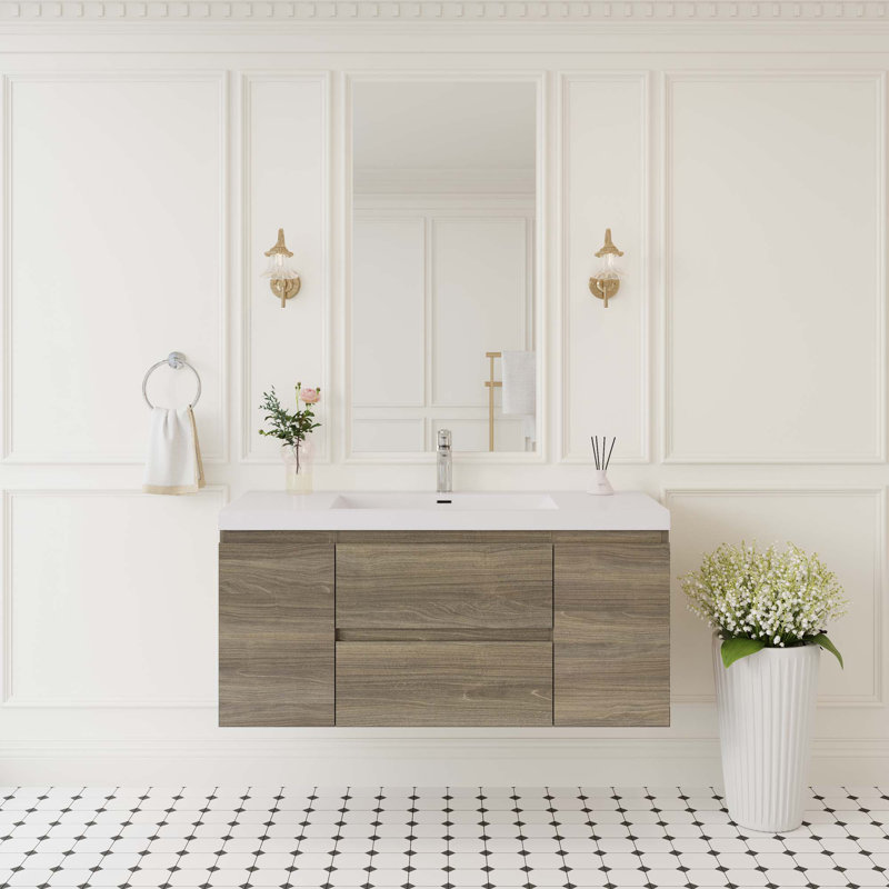 Meuble-lavabo flottant avec lavabo double, Gris cendre, 48"