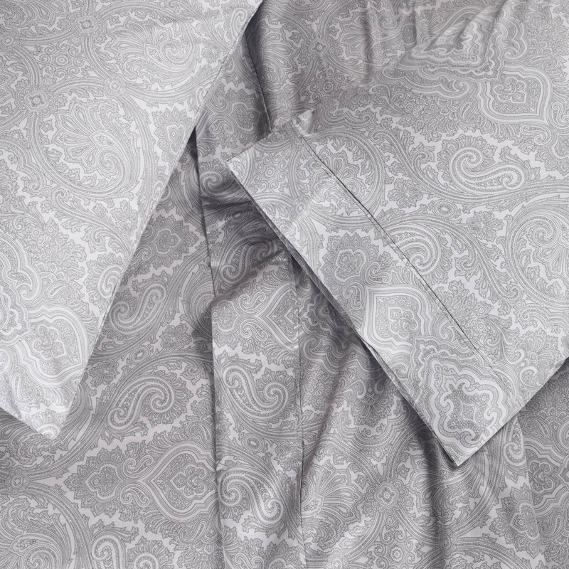 Grey Paisley Cotton Blend King/California King Duvet Cover Set