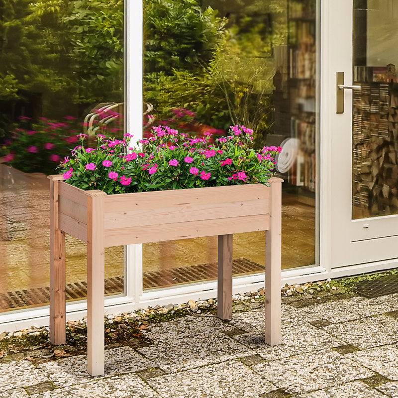Elevated Wooden Garden Bed With Legs, 34"X18"X30", Self-Draining Planter Box For Veggies, Herbs, Flowers, Backyard, Patio, Balcony, Natural Balcony Use,