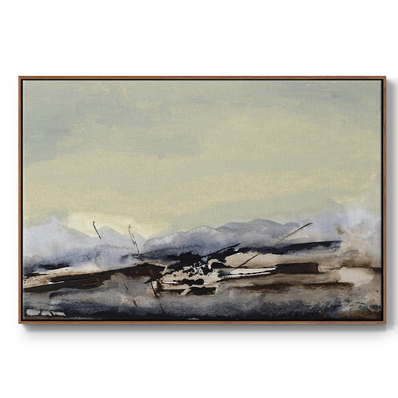 Shanthih II, peinture sur toile encadrée, H 17 po x l 25 po x P 2 po, Cadre noyer