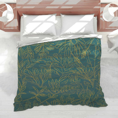 Teal Leaf Line Art Comforter