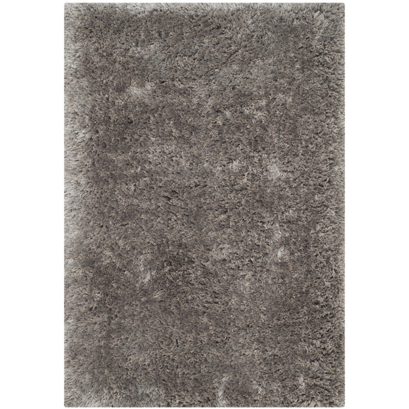 Tapis à poil long fabriqué à la main argenté Sanisha, Rectangle 4 pi x 6 pi