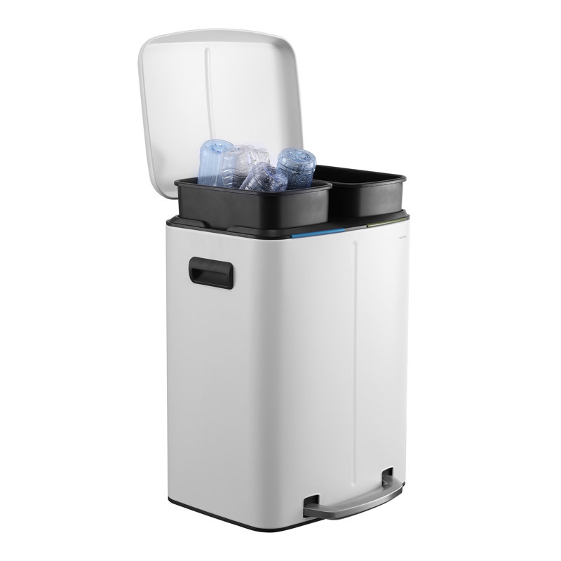 White Stainless Steel Rectangular Pedal Trash Can with Soft-Close Lid