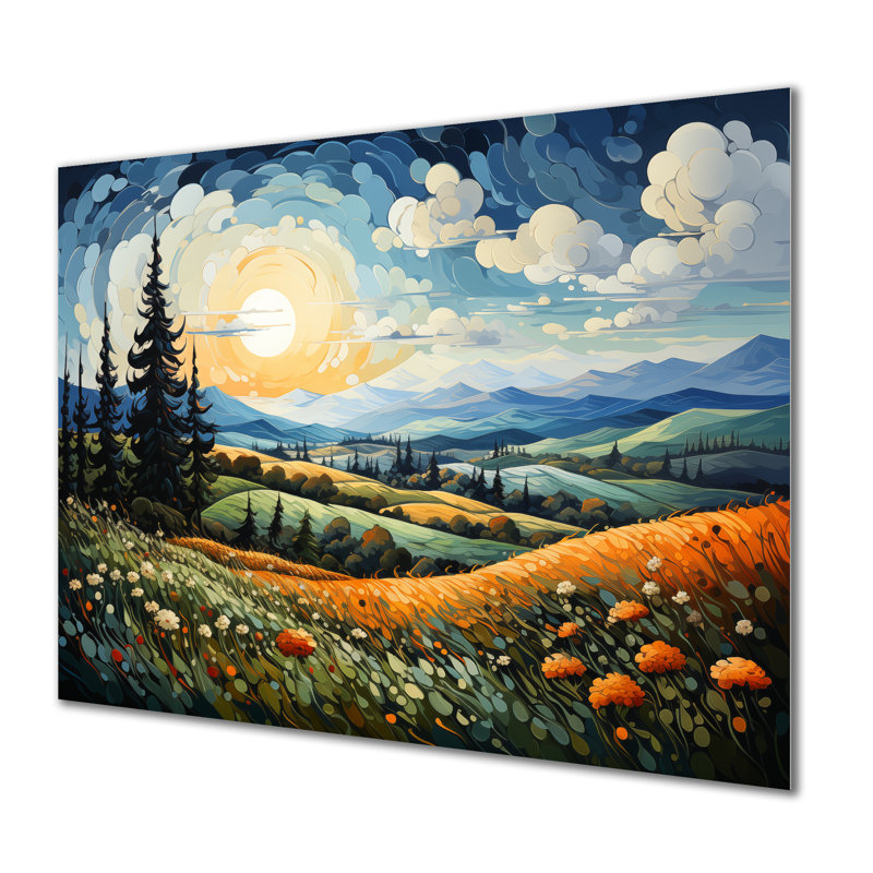 «Tuscany Valley Sunset In California IV - Vangogh», impression sur métal, H 16 po x l 32 po