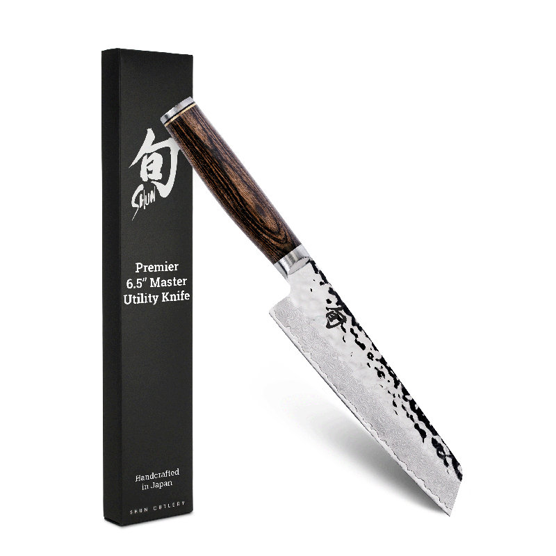 Shun Premier 6.5" Master Utility Knife, Handcrafted Japanese Knife, VG-MAX Core with Damascus Stainless Steel Cladding, Pakkawood Handle, Precision and Sharpness for Professional and Home Chefs