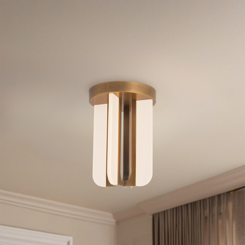 Anders 8-in Black dimmable LED Semi-Flush Mount, Antique Brass