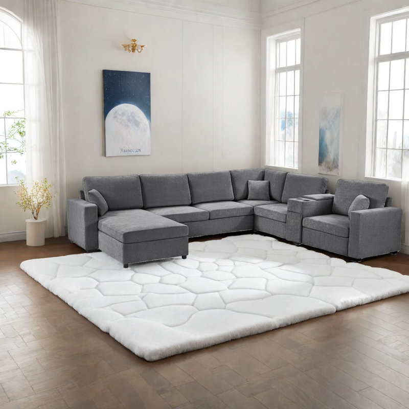 Canapé modulaire moderne gris avec rangement, confort réglable et design élégant
