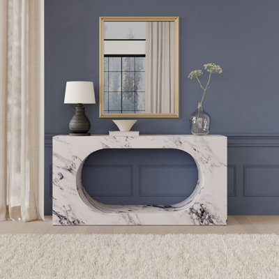 Fritzy Rectangular Console Table In White Engineered Stone