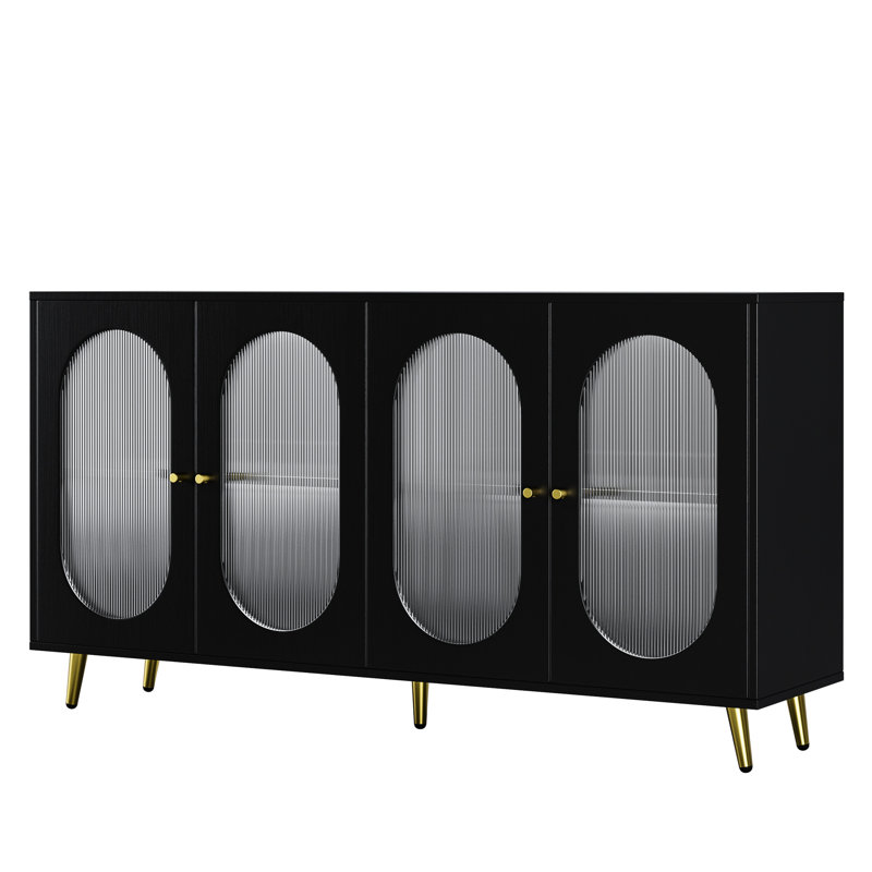 Buffet à portes en acrylique - grand placard de rangement pour la cuisine, le salon noir et pratique, style moderne et polyvalent avec espace autoportant