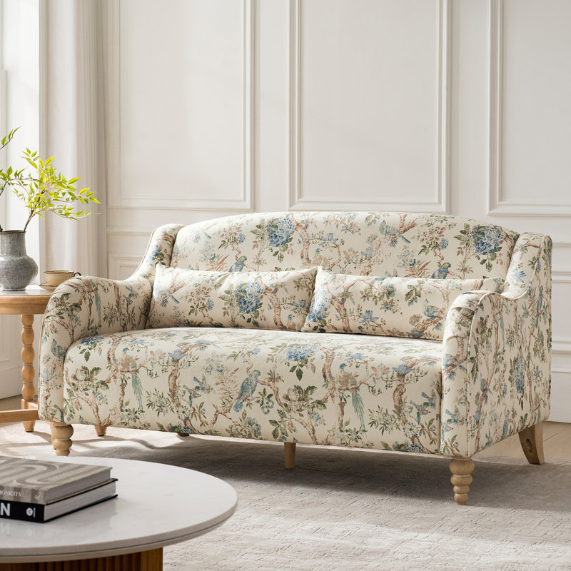 Causeuse Darley de 60,75 po Darley, Crème / oiseau bleu