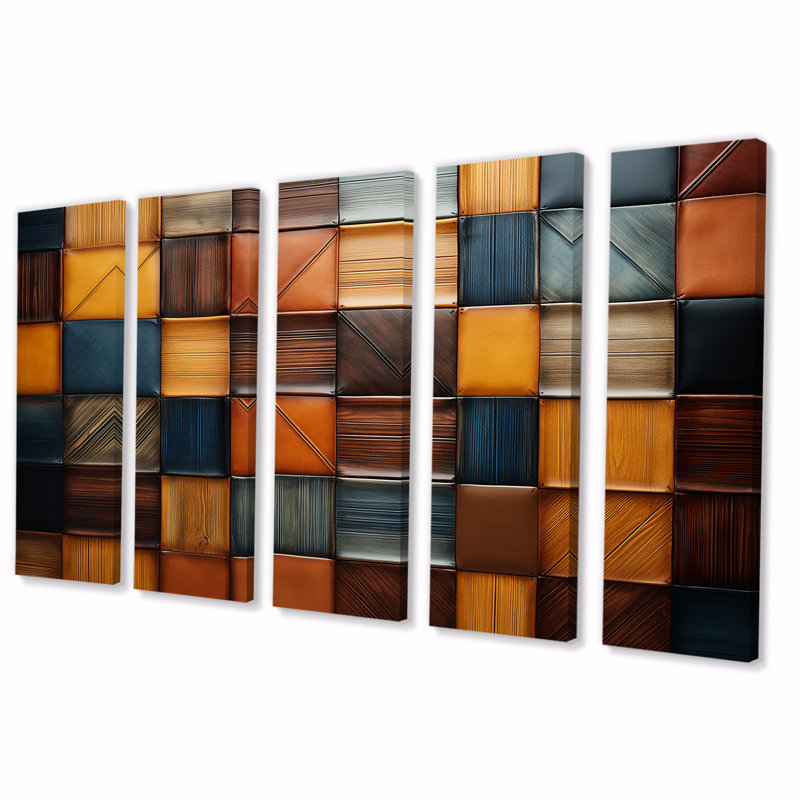 Ensemble de 5 mosaïques géométriques abstraites géométriques à motif géométrique brun II, H 28 po x l 60 po