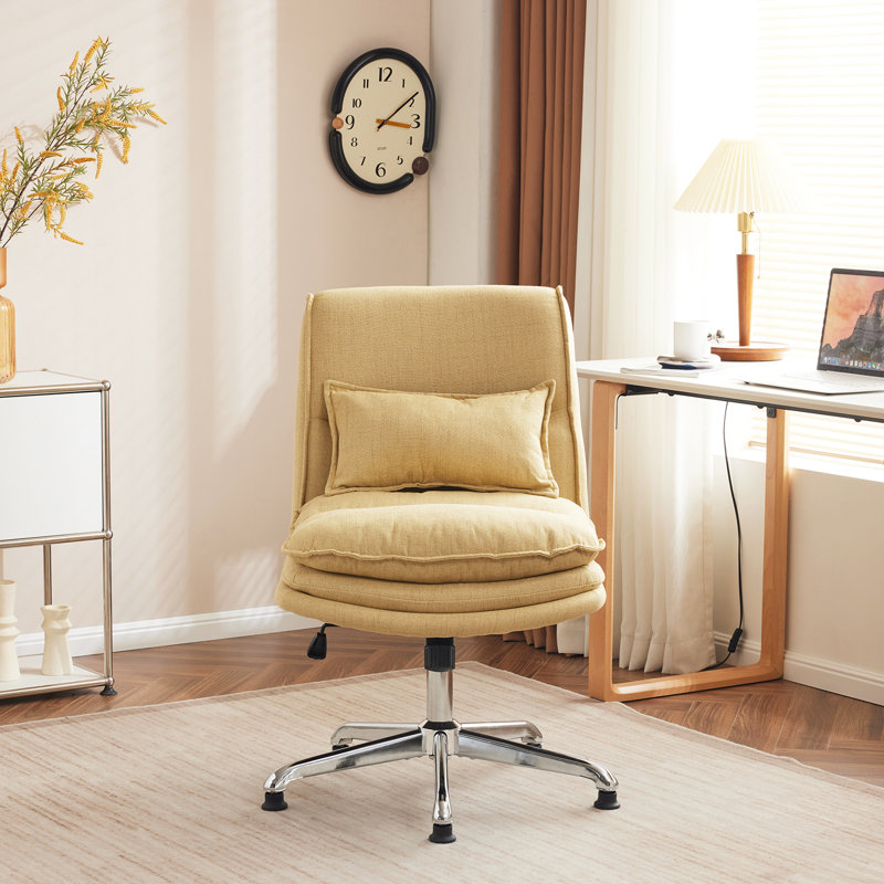 Upholstered Armless Task Office Chair without Wheels, Yellow 