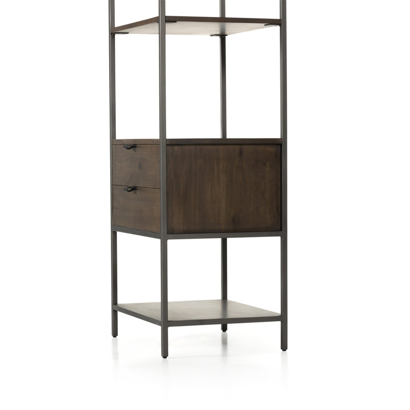 Trey Aasmin Bookshelf - Black Wash Poplar, Natural Iron