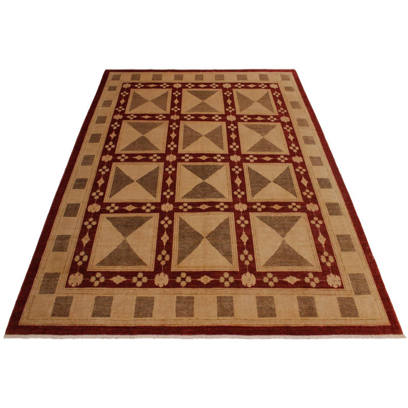 Tapis bourgogne / brun en laine noué à la main 8 pi 2 po x 9 pi 9 po Eveloe