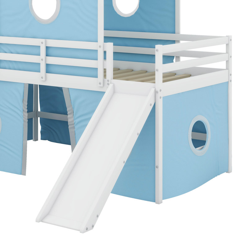 Lit mezzanine simple avec glissade et tour, Bleu