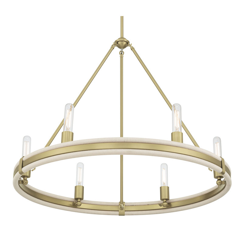 Lustre 6 lumières de 32 po Prestwick, H 64,25 po x l 32 po x P 32 po, Laiton rétro, Six lumières