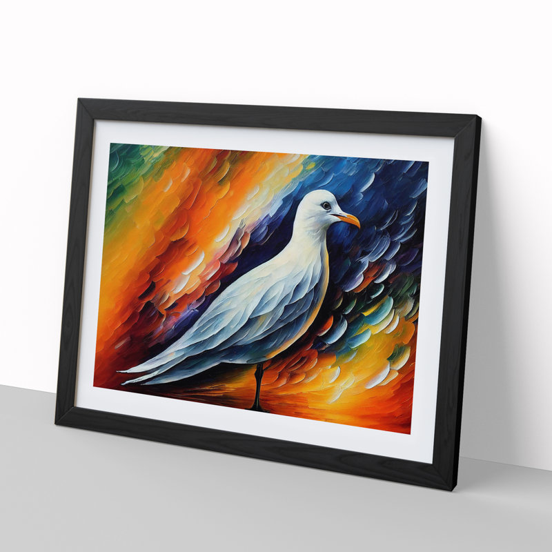 Seagull Abstract - Single Picture Frame Painting, Black , 46cm H x 64cm W x 2cm D