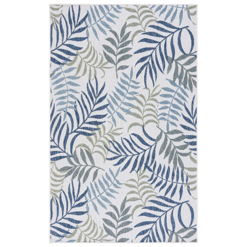 Aramantha Floral Power Loomed Indoor/Outdoor Area Rug in Beige/Green/Blue, Rectangle 4' x 5'7"