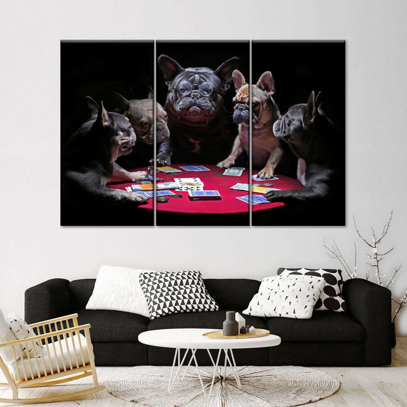 Dogs Play Poker 3 pièces, H 48 po x l 74 po x P 1,25 po