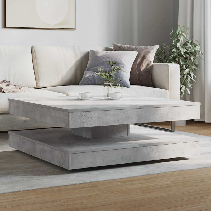 Coffee Table 360-Degree Rotatable 90X90x34.5 Cm, Concrete Grey