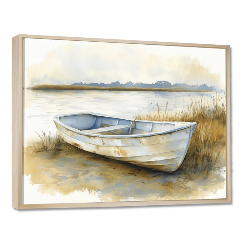 Bateau des marais dorés - Tableau bordé côtier, H 12 po x l 20 po, Cadre naturel flottant