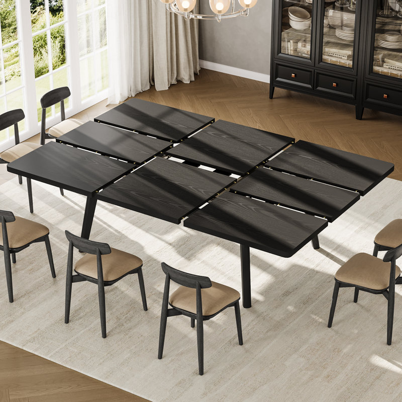 2-Way Extendable Dining Table for 4-10, 3-Stage Transformative Forms, Black