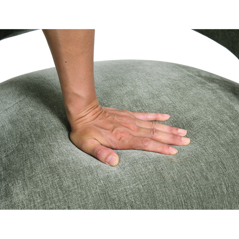 Fauteuil contemporain avec roulettes et dossier design, revêtement en tissu texturé neutre, rembourrage en mousse souple, structure en bois d'ingénierie massive, entièrement rembourré, intégré, base piédestal sculptée.